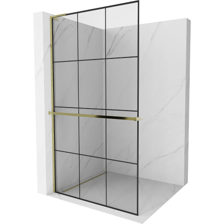 Mexen Kioto+ L Duschwand mit Ablage Walk-in 100 x 200 cm, schwarz kariert, gold - 800-100-123-50-77