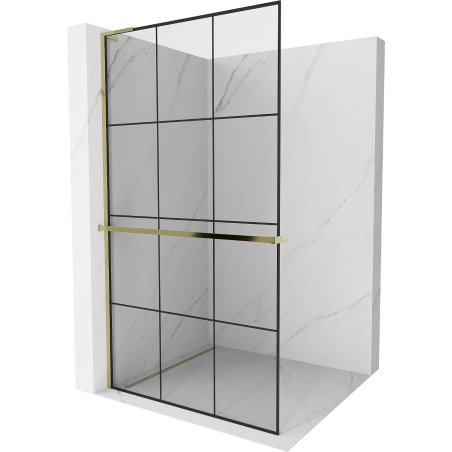 Mexen Kioto+ L Duschwand mit Ablage Walk-in 120 x 200 cm, schwarzes Gitter, gold - 800-120-123-50-77