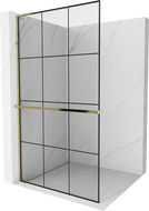 Mexen Kioto+ L Duschwand mit Ablage Walk-in 120 x 200 cm, schwarzes Gitter, gold - 800-120-123-50-77