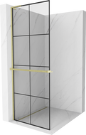 Mexen Kioto+ L Duschwand mit Ablage Walk-in 80 x 200 cm, schwarzes Gitter, gebürstetes Gold - 800-080-123-55-77