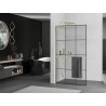 Mexen Kioto+ L Duschwand mit Regal Walk-in 100 x 200 cm, schwarzes Gitter, gebürstet Gold - 800-100-123-55-77
