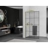 Mexen Kioto+ L Duschwand mit Ablage Walk-in 110 x 200 cm, schwarzes Gitter, gold gebürstet - 800-110-123-55-77