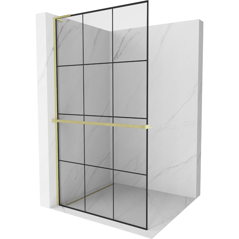 Mexen Kioto+ L Duschwand mit Ablage Walk-in 110 x 200 cm, schwarzes Gitter, gold gebürstet - 800-110-123-55-77