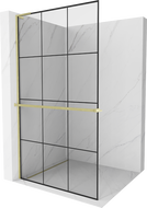 Mexen Kioto+ L Duschwand mit Ablage Walk-in 110 x 200 cm, schwarzes Gitter, gold gebürstet - 800-110-123-55-77