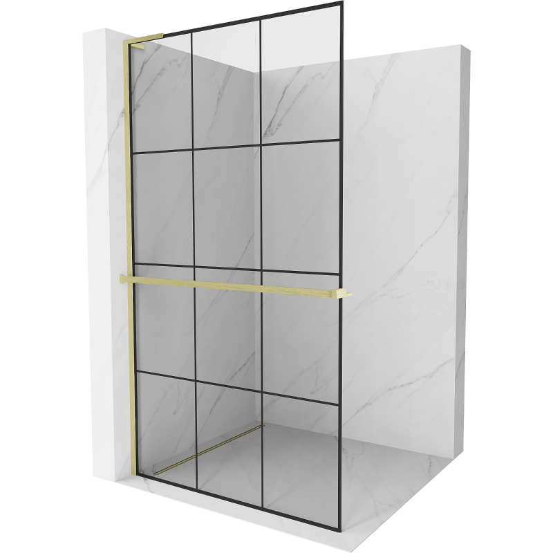 Mexen Kioto+ L Duschwand mit Ablage Walk-in 120 x 200 cm, schwarzes Gitter, gebürstetes Gold - 800-120-123-55-77