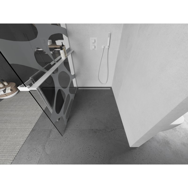 Mexen Kioto+ L Duschabtrennung mit Regal Walk-in 120 x 200 cm, weiße Welle, weiß - 800-120-123-20-97
