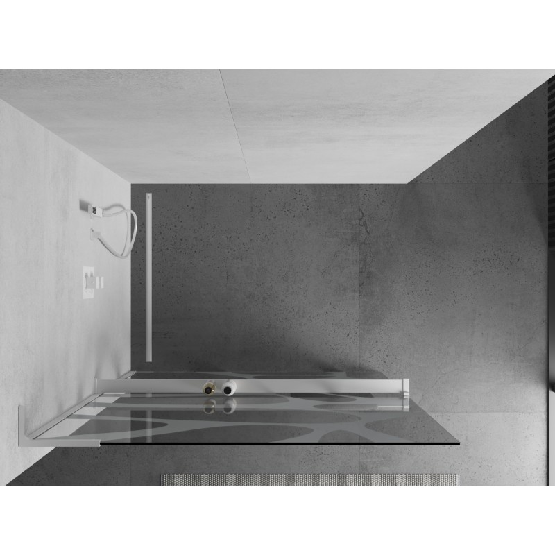 Mexen Kioto+ L Duschabtrennung mit Regal Walk-in 120 x 200 cm, weiße Welle, weiß - 800-120-123-20-97