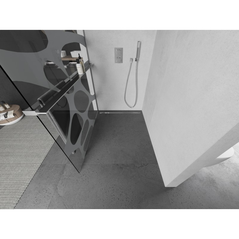 Mexen Kioto+ L Duschwand mit Ablage Walk-in 100 x 200 cm, weiße Welle, Chrom - 800-100-123-01-97