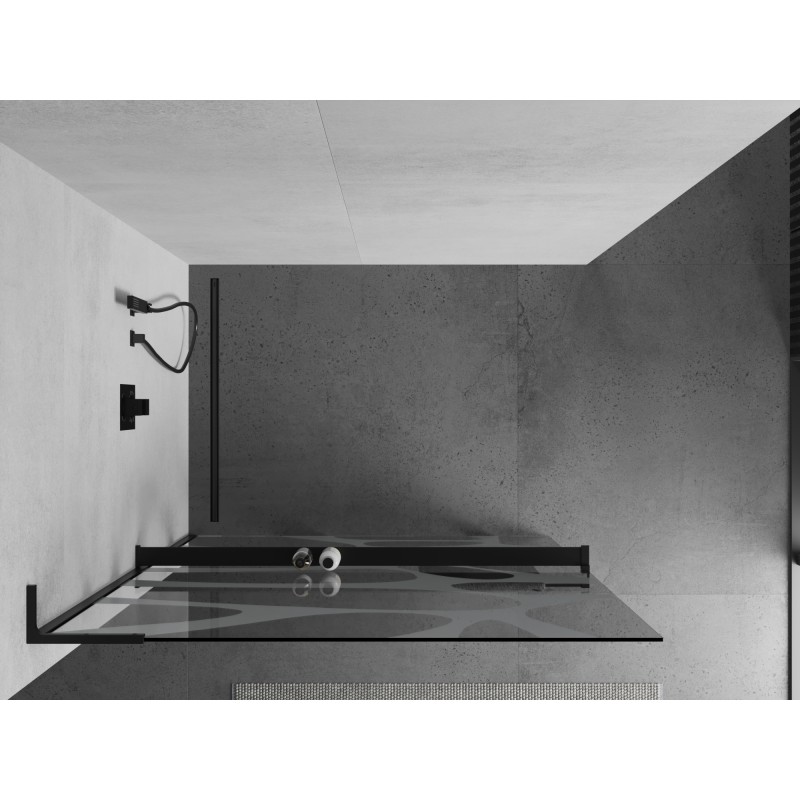 Mexen Kioto+ L Duschwand mit Regal Walk-in 80 x 200 cm, weiße Welle, schwarz - 800-080-123-70-97