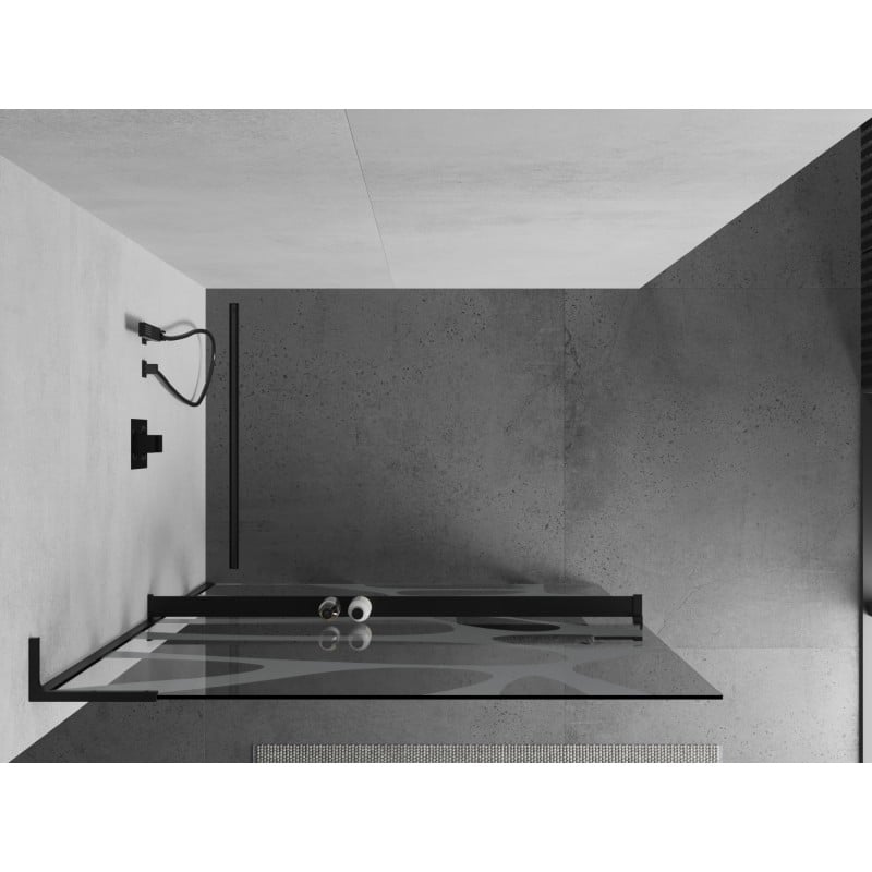 Mexen Kioto+ L Duschwand mit Ablage Walk-in 110 x 200 cm, weiße Welle, schwarz - 800-110-123-70-97