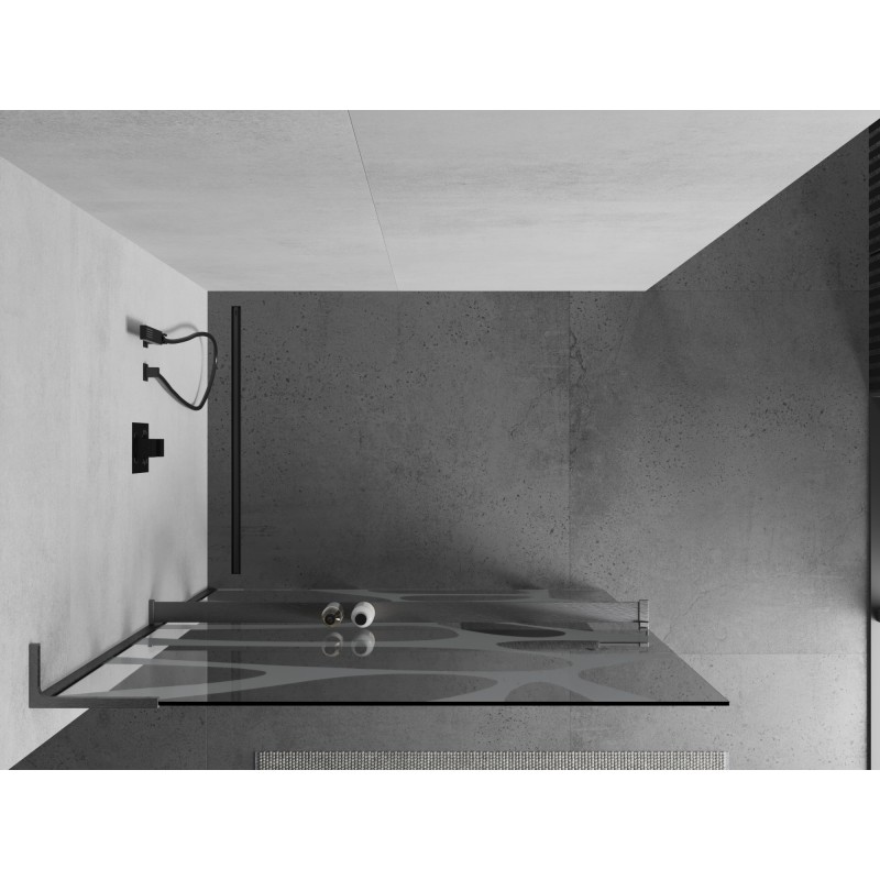 Mexen Kioto+ L Duschwand mit Ablage Walk-in 80 x 200 cm, weiße Welle, gun gray gebürstet - 800-080-123-66-97