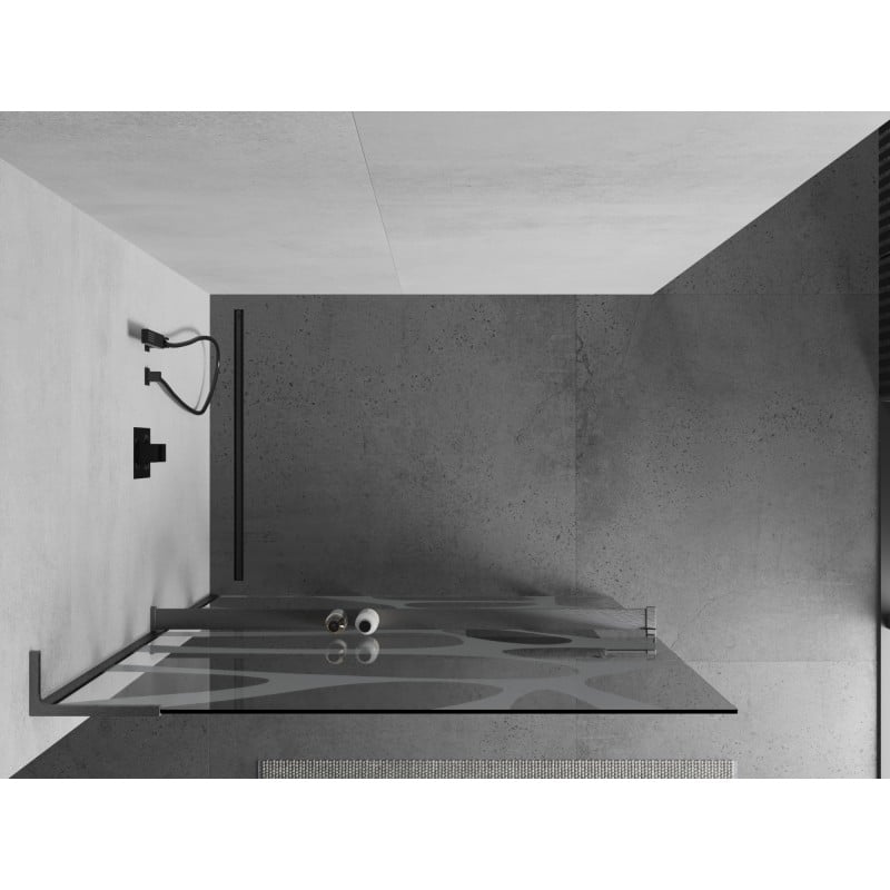 Mexen Kioto+ L Duschwand mit Regal Walk-in 110 x 200 cm, weiße Welle, gun gray gebürstet - 800-110-123-66-97