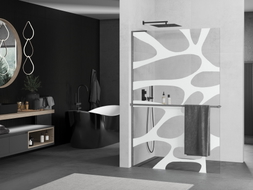 Mexen Kioto+ L Duschabtrennung mit Regal Walk-in 120 x 200 cm, weiße Welle, gebürstetes Gun Gray - 800-120-123-66-97