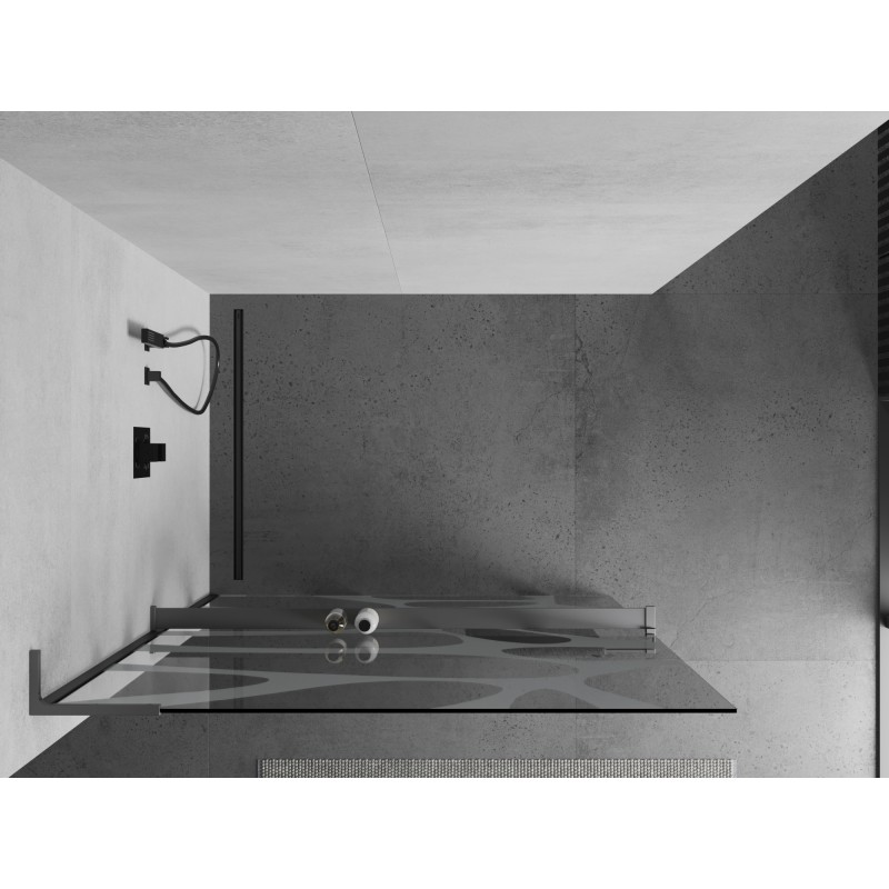 Mexen Kioto+ L Duschwand mit Ablage Walk-in 100 x 200 cm, weiße Welle, Gun Metal - 800-100-123-95-97