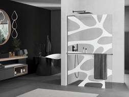 Mexen Kioto+ L Duschwand mit Regal Walk-in 120 x 200 cm, weiße Welle, Gun Metal - 800-120-123-95-97
