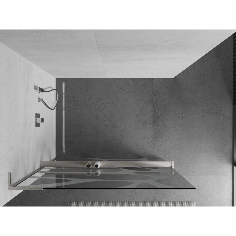 Mexen Kioto+ L Duschwand mit Regal Walk-in 100 x 200 cm, weiße Welle, gebürsteter Nickel - 800-100-123-97-97