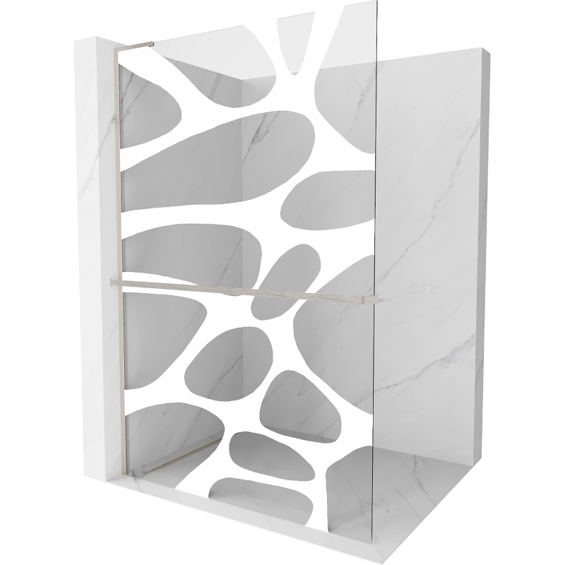 Mexen Kioto+ L Duschwand mit Ablage Walk-in 120 x 200 cm, weiße Welle, gebürstetes Nickel - 800-120-123-97-97