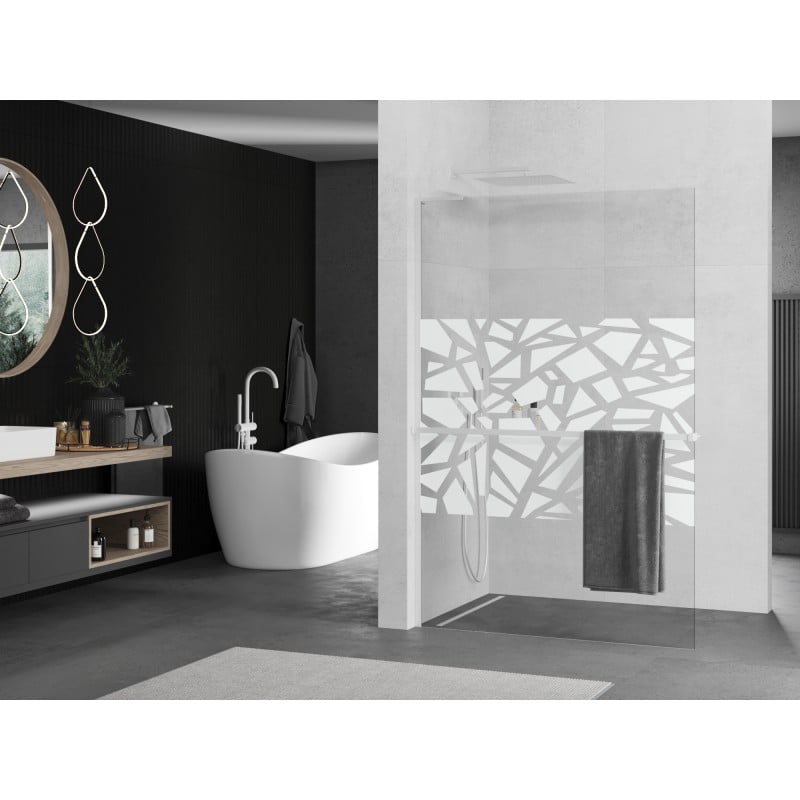 Mexen Kioto+ L Duschwand mit Regal Walk-in 70 x 200 cm, weißes Muster, weiß - 800-070-123-20-85
