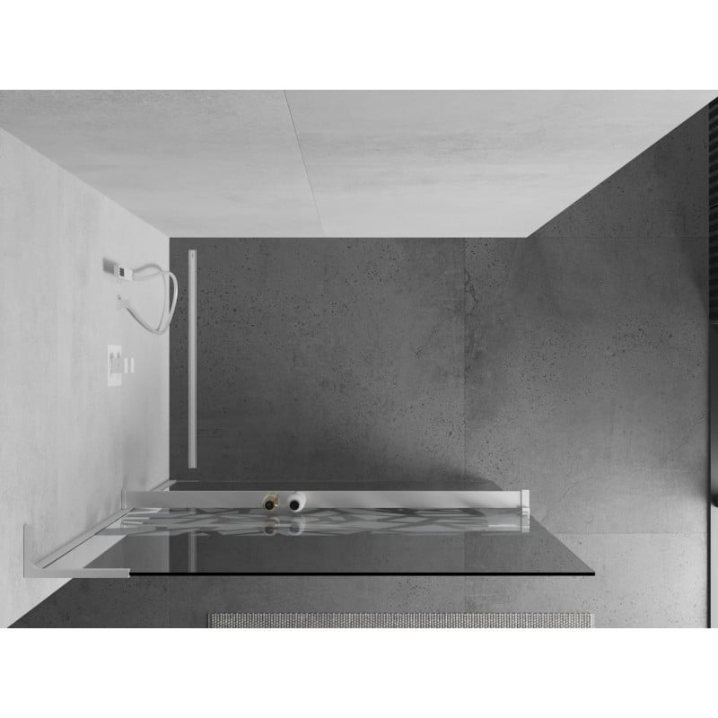 Mexen Kioto+ L Duschwand mit Ablage Walk-in 100 x 200 cm, weißes Muster, weiße - 800-100-123-20-85