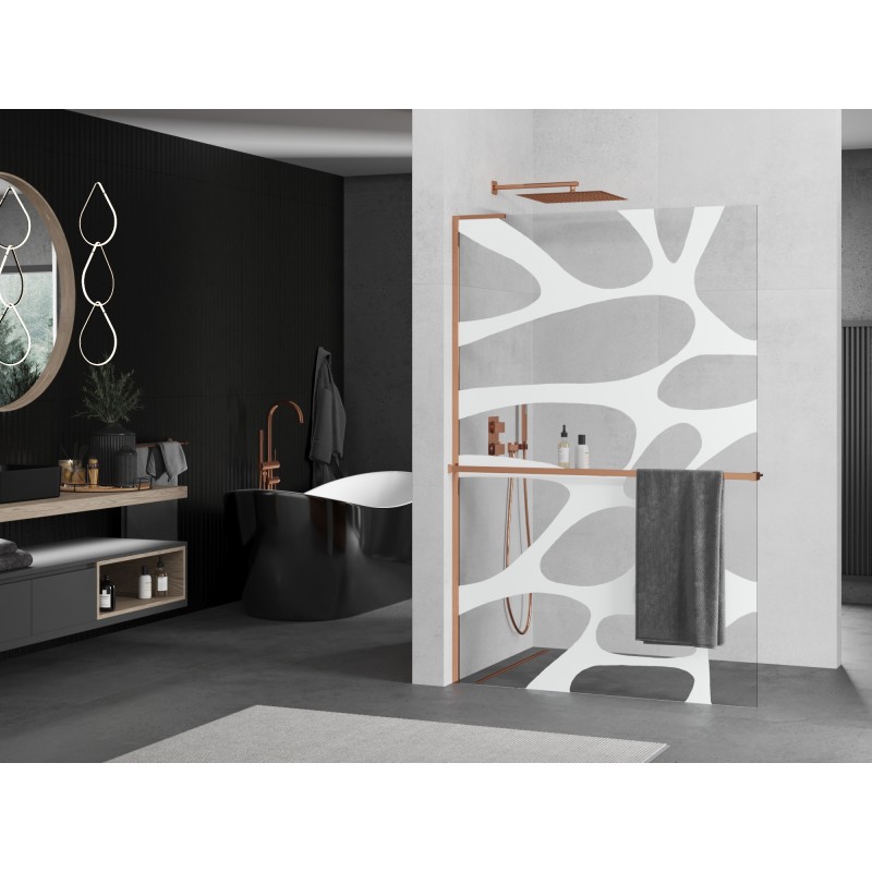 Mexen Kioto+ L Duschwand mit Ablage Walk-in 70 x 200 cm, weiße Welle, Roségold - 800-070-123-60-97