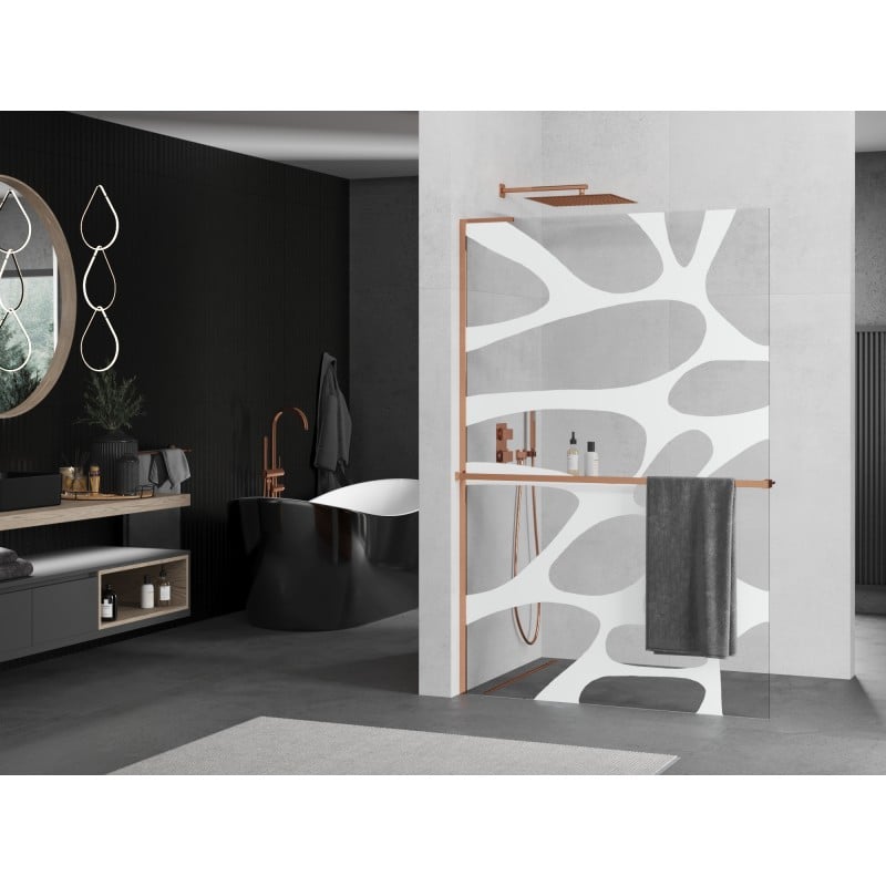 Mexen Kioto+ L Duschwand mit Ablage Walk-in 80 x 200 cm, weiße Welle, Roségold - 800-080-123-60-97