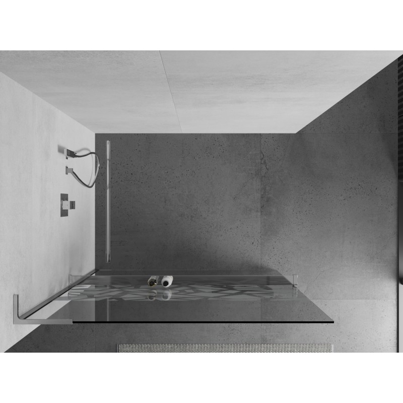 Mexen Kioto+ L Duschwand mit Ablage Walk-in 70 x 200 cm, weißes Muster, Chrom - 800-070-123-01-85