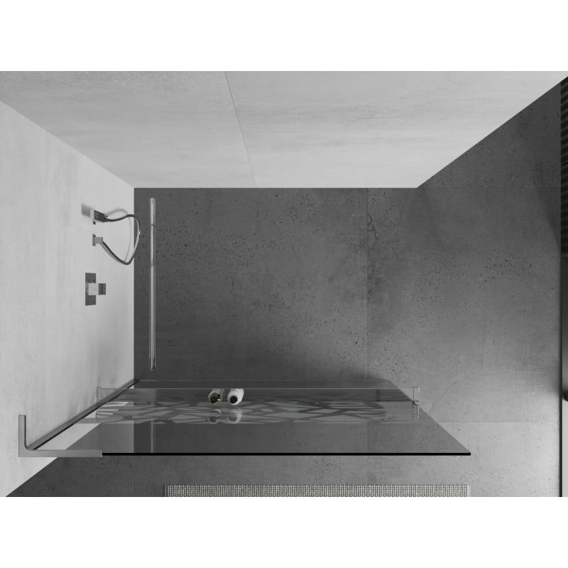 Mexen Kioto+ L Duschwand mit Regal Walk-in 100 x 200 cm, weißes Muster, Chrom - 800-100-123-01-85