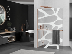 Mexen Kioto+ L Duschwand mit Regal Walk-in 110 x 200 cm, weiße Welle, Roségold - 800-110-123-60-97