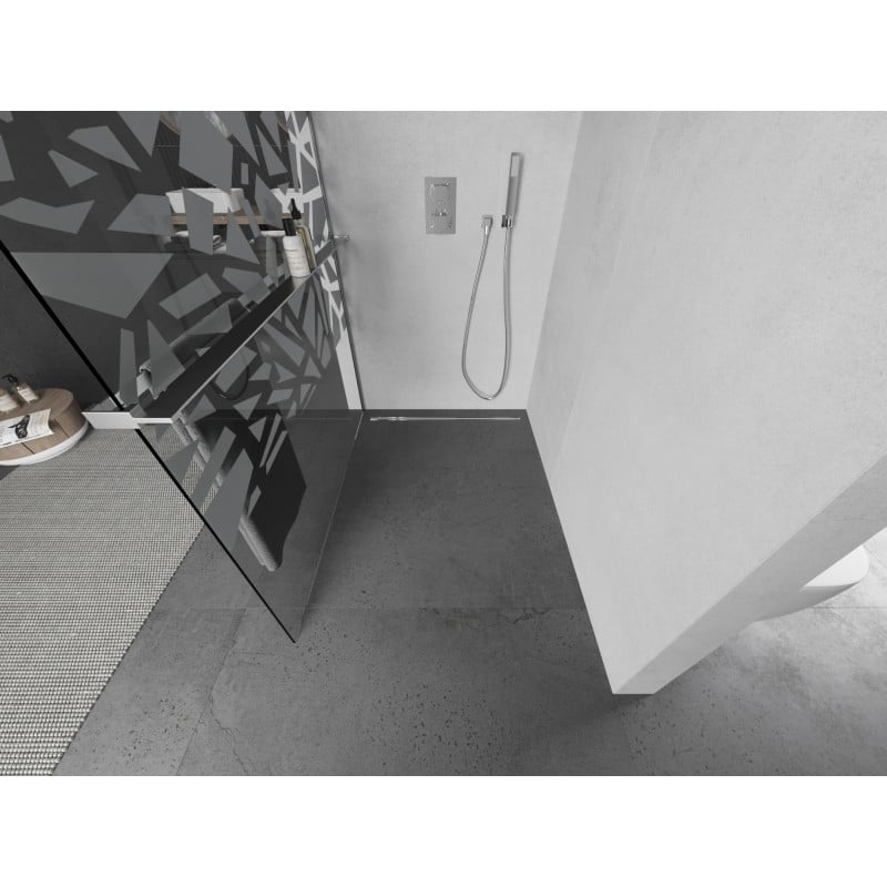 Mexen Kioto+ L Duschwand mit Regal Walk-in 120 x 200 cm, weißes Muster, Chrom - 800-120-123-01-85
