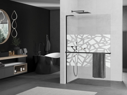 Mexen Kioto+ L Duschwand mit Ablage Walk-in 80 x 200 cm, weißes Muster, schwarz - 800-080-123-70-85