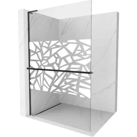 Mexen Kioto+ L Duschwand mit Regal Walk-in 90 x 200 cm, weißes Muster, schwarz - 800-090-123-70-85