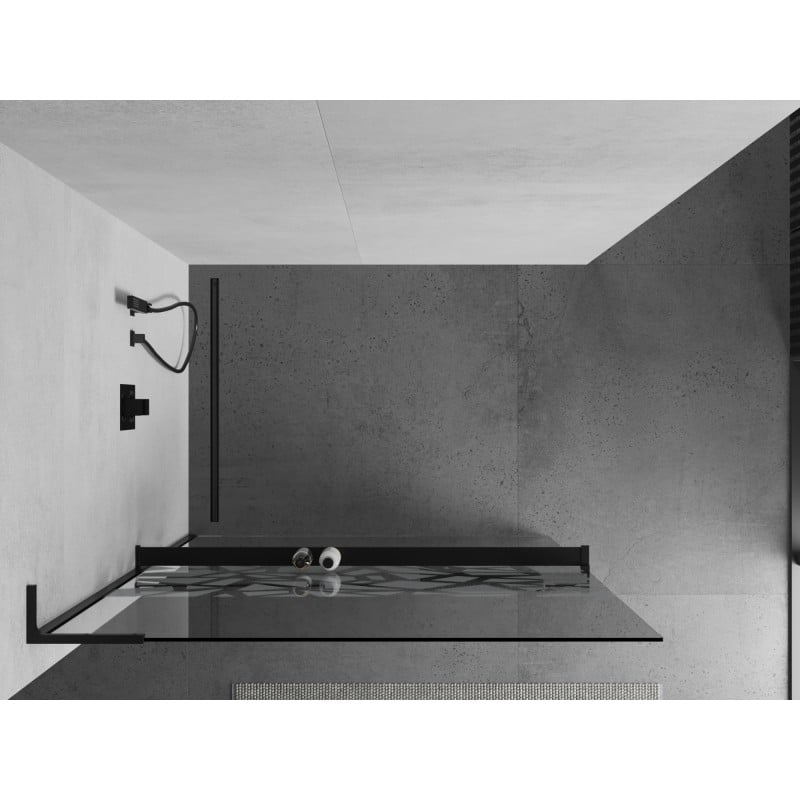 Mexen Kioto+ L Duschwand mit Regal Walk-in 90 x 200 cm, weißes Muster, schwarz - 800-090-123-70-85