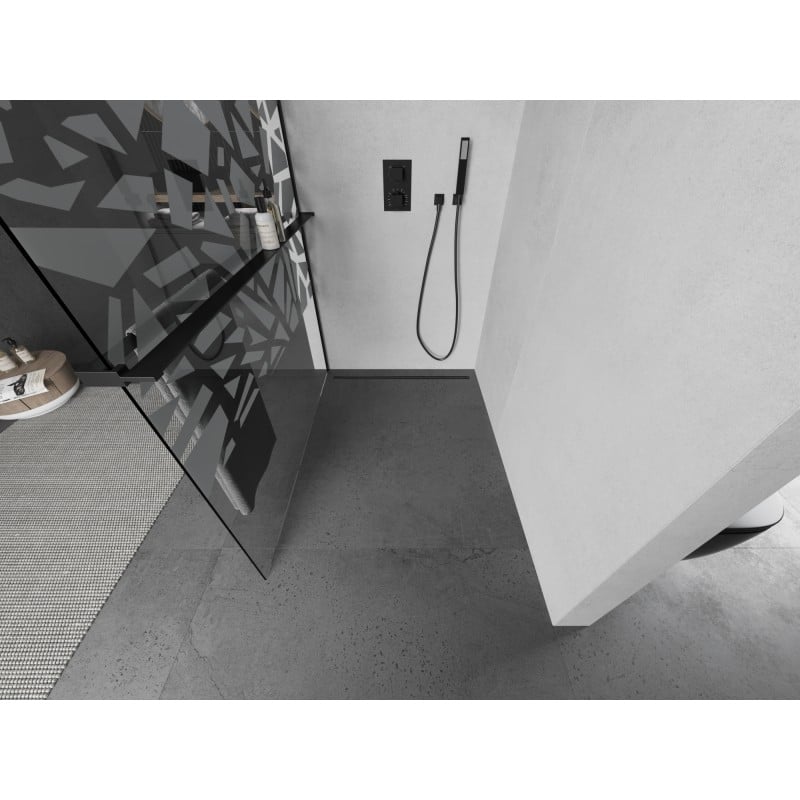 Mexen Kioto+ L Duschwand mit Regal Walk-in 90 x 200 cm, weißes Muster, schwarz - 800-090-123-70-85