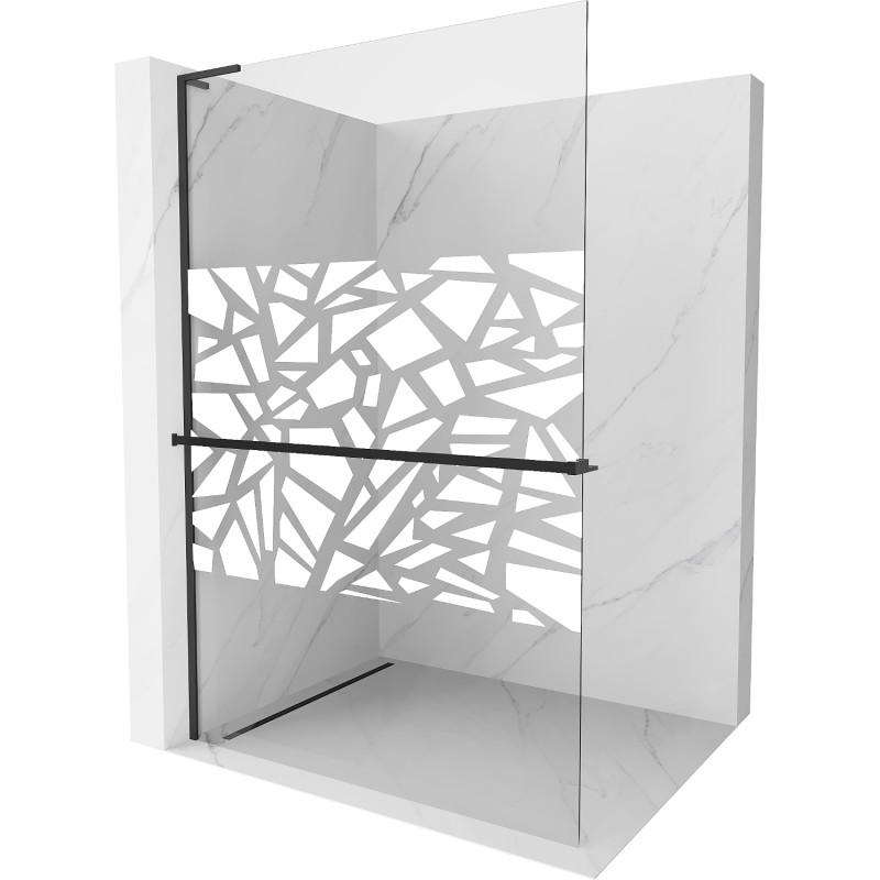 Mexen Kioto+ L Duschwand mit Ablage Walk-in 100 x 200 cm, weißes Muster, schwarz - 800-100-123-70-85