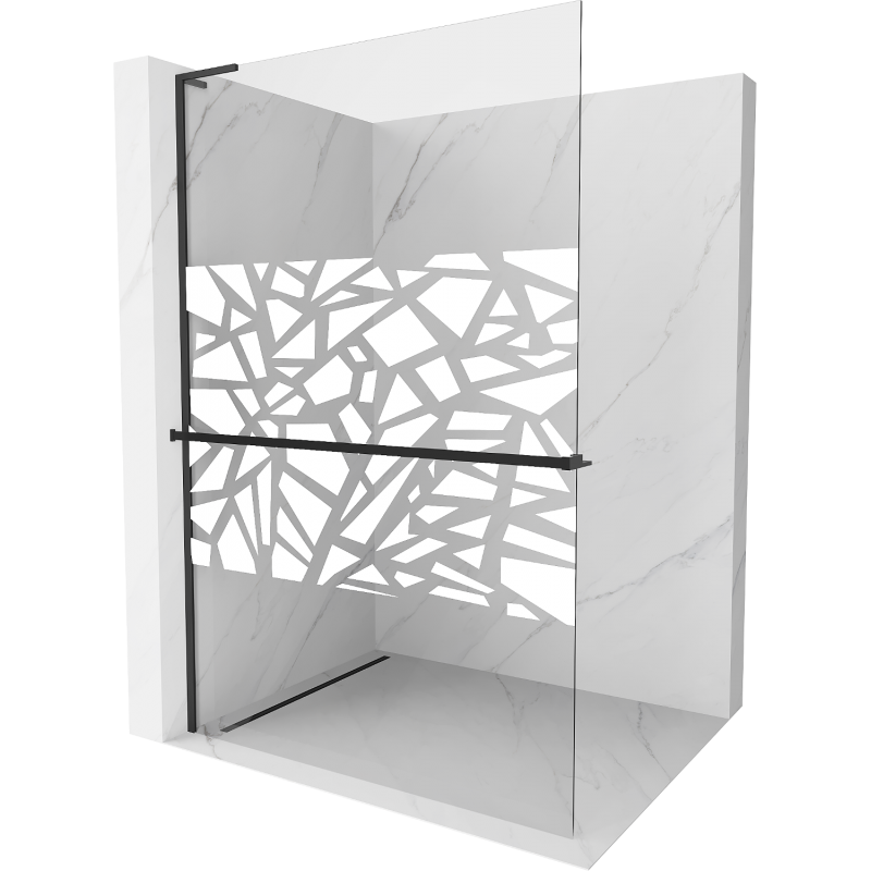 Mexen Kioto+ L Duschwand mit Regal Walk-in 100 x 200 cm, weißes Muster, schwarz - 800-100-123-70-85
