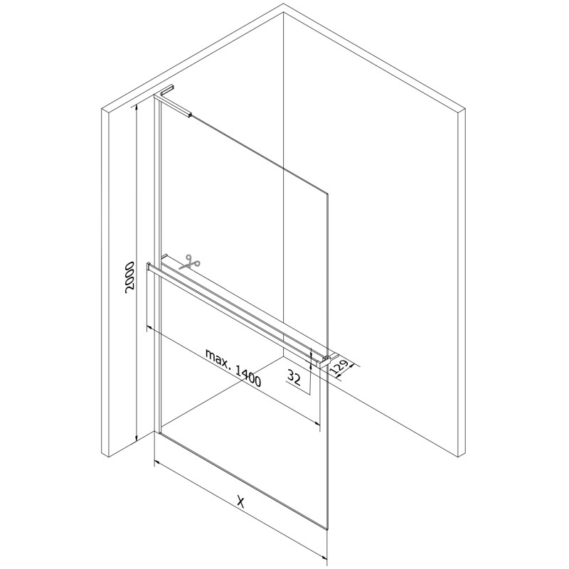 Mexen Kioto+ L Duschwand mit Ablage Walk-in 100 x 200 cm, weißes Muster, schwarz - 800-100-123-70-85