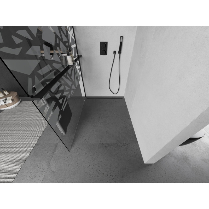 Mexen Kioto+ L Duschwand mit Ablage Walk-in 100 x 200 cm, weißes Muster, schwarz - 800-100-123-70-85