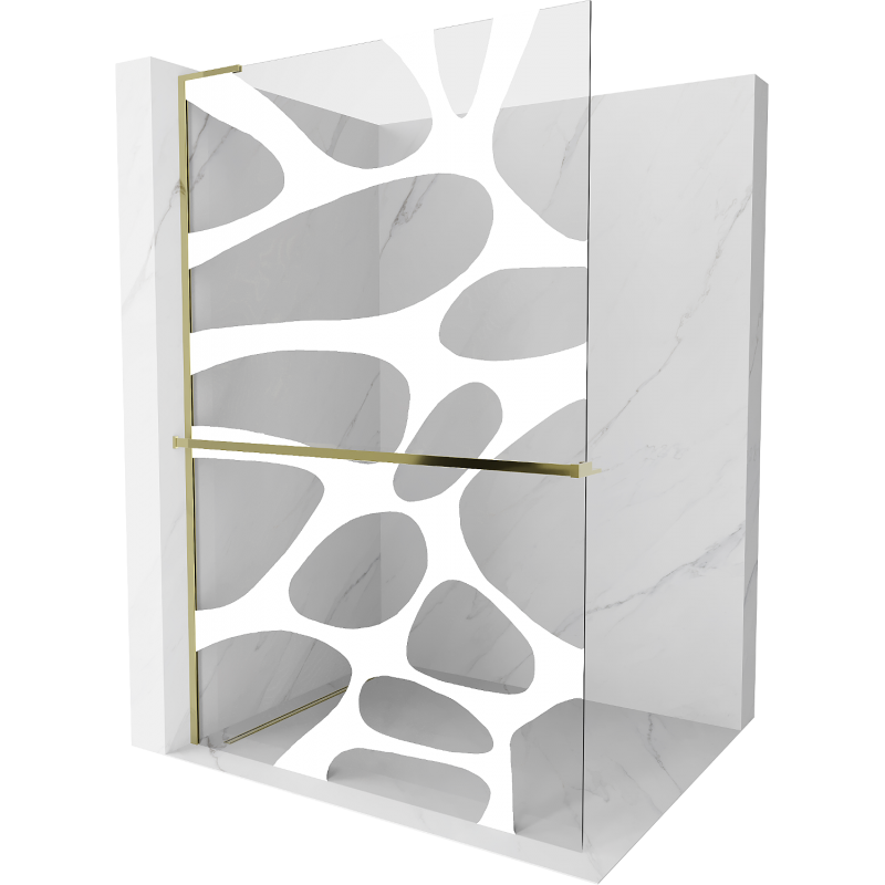 Mexen Kioto+ L Duschwand mit Ablage Walk-in 80 x 200 cm, weiße Welle, gold - 800-080-123-50-97