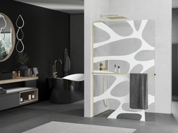 Mexen Kioto+ L Duschwand mit Ablage Walk-in 100 x 200 cm, weiße Welle, gold - 800-100-123-50-97