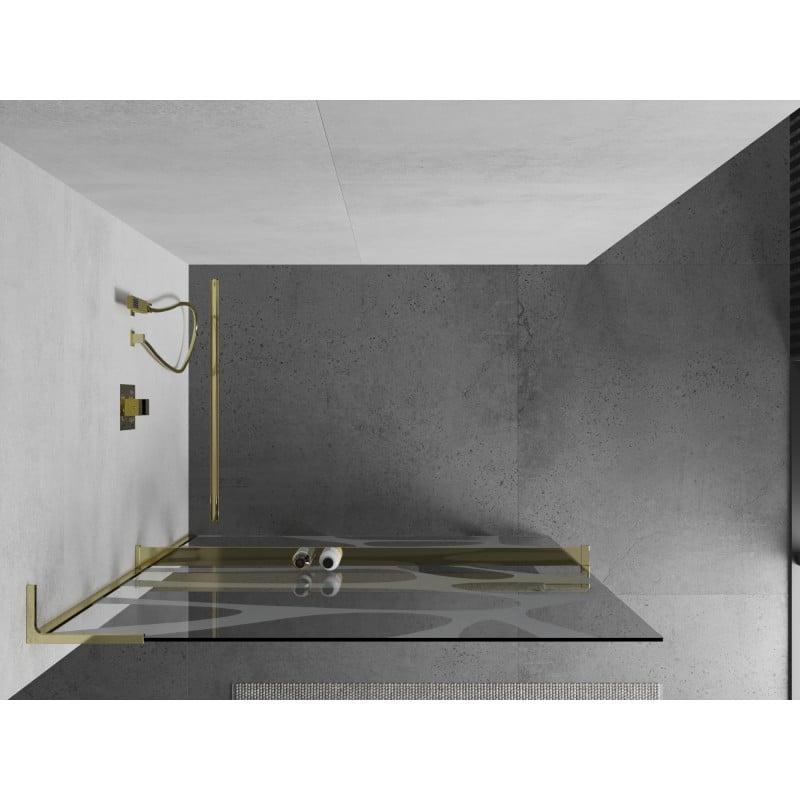Mexen Kioto+ L Duschwand mit Ablage Walk-in 100 x 200 cm, weiße Welle, gold - 800-100-123-50-97