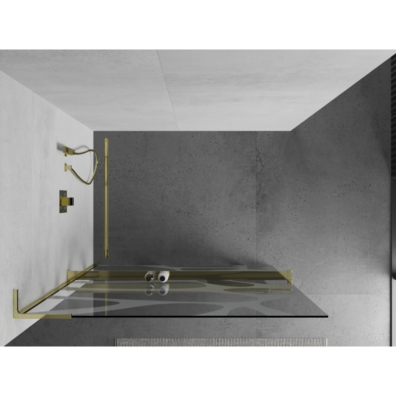 Mexen Kioto+ L Duschwand mit Regal Walk-in 110 x 200 cm, weiße Welle, gold - 800-110-123-50-97