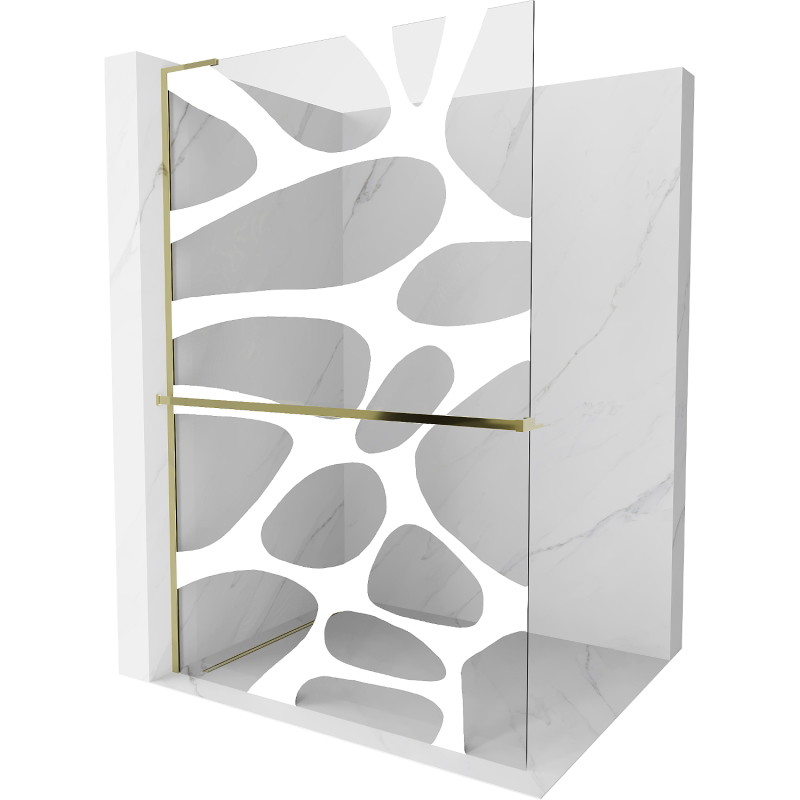 Mexen Kioto+ L Duschwand mit Regal Walk-in 110 x 200 cm, weiße Welle, gold - 800-110-123-50-97