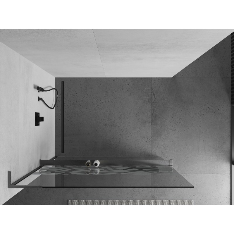 Mexen Kioto+ L Duschwand mit Regal Walk-in 100 x 200 cm, weißes Muster, gebürstet gun gray - 800-100-123-66-85