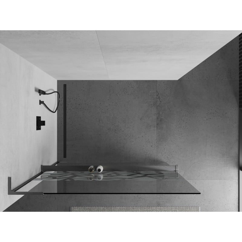 Mexen Kioto+ L Duschwand mit Ablage Walk-in 90 x 200 cm, weißes Muster, gebürstet gun gray - 800-090-123-66-85