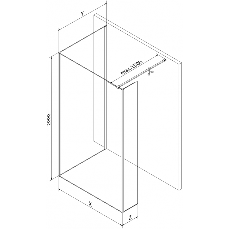 Mexen Kioto Duschwand Walk-in 140 x 90 x 30 cm, transparent, gebürsteter Nickel - 800-140-090-221-97-00-030