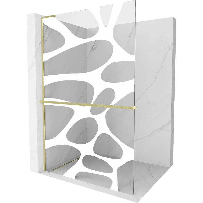 Mexen Kioto+ L Duschwand mit Regal Walk-in 80 x 200 cm, weiße Welle, gebürstetes Gold - 800-080-123-55-97