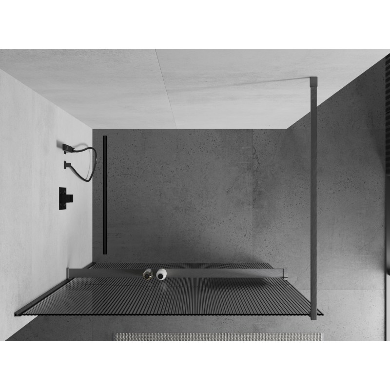 Mexen Kioto+ Duschwand mit Ablage Walk-in 80 x 200 cm, Streifen, gebürstet gun gray - 800-080-121-66-09
