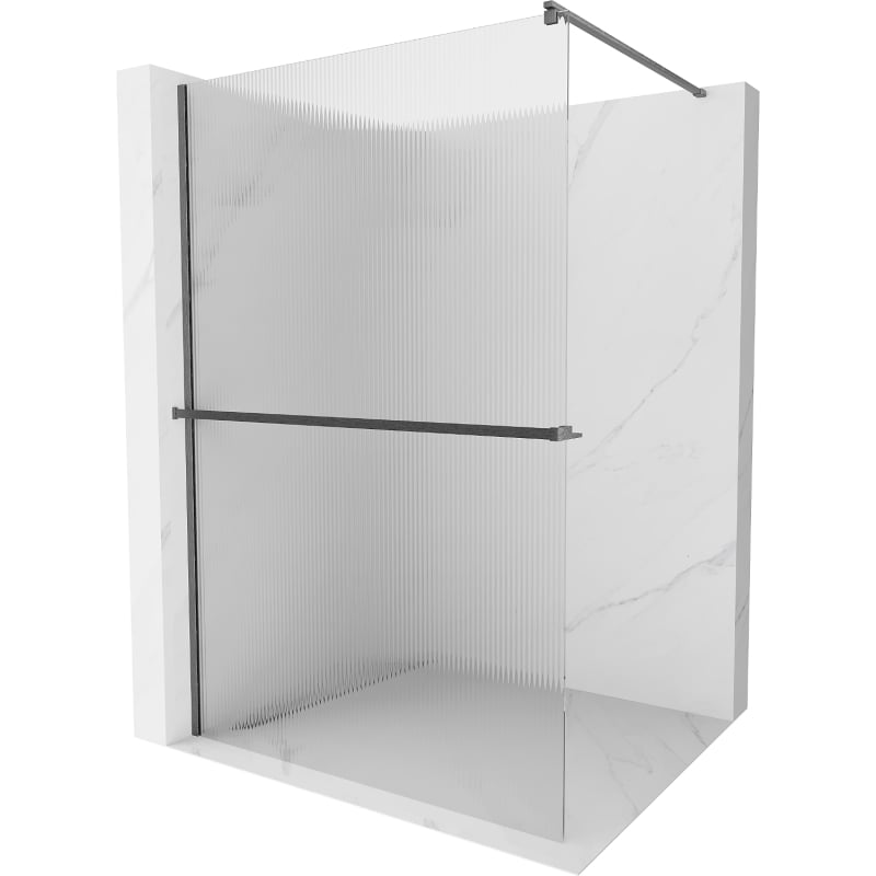 Mexen Kioto+ Duschwand mit Regal Walk-in 90 x 200 cm, Streifen, gebürstetes Gun Gray - 800-090-121-66-09