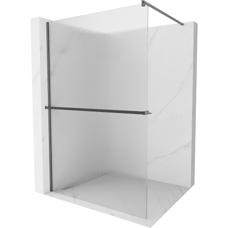 Mexen Kioto+ Duschwand mit Ablage Walk-in 100 x 200 cm, Streifen, gebürstet gun gray - 800-100-121-66-09