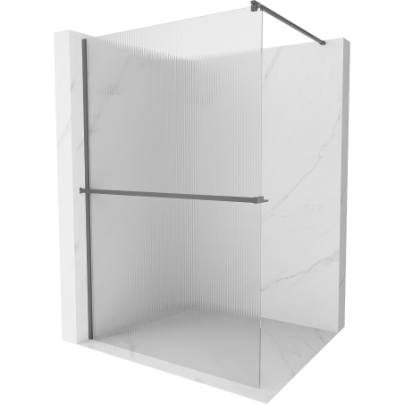 Mexen Kioto+ Duschwand mit Ablage Walk-in 70 x 200 cm, Streifen, Gun Metal - 800-070-121-95-09
